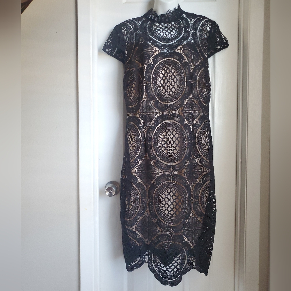 Women's Elegant Bisou Bisou Black Lace Sheath Dress